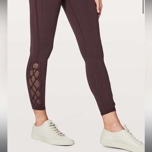 Lululemon Rare Tied To It Yoga Leggings Black Cherry Burgundy Size 6 High Rise